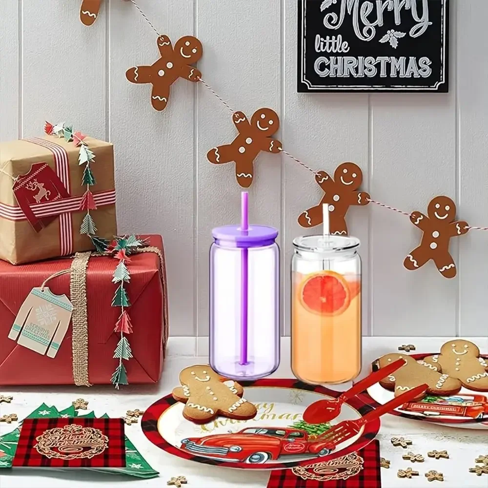 

Creative 16oz Capacity Mason Jar Cups Reusable Double Layers Water Bottles Break-Resistant Snow Globe Tumbler Holiday Gifts