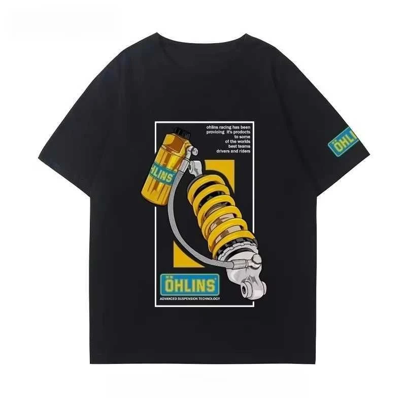 OHLINS Motorcycle Shock Absorber Modified T-shirt Cotton Graphic Tee Men Women Summer Streetwear