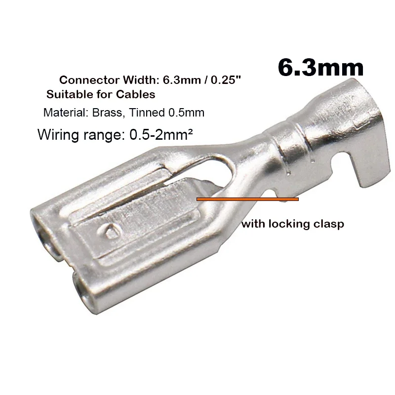 50/100/200 Female Spade Connector 2.8/4.8/6.3mm 6.3 Crimp Terminal Auto Crimping Terminals