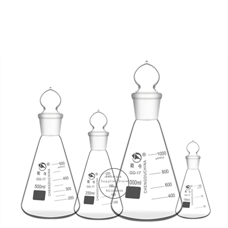 1 pz/lotto flacone conico Erlenmeyer in vetro borosilicato da 50ml a 1000ml con #19 #24 #29 #34 tappo a terra