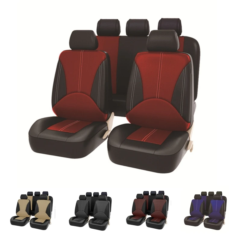 

Универсальные чехлы на автомобильные сиденья из искусственной кожи, полный комплект, защитные чехлы для автомобильных сидений, подходят для большинства автомобилей/автомобилей/фургонов, аксессуары для интерьера