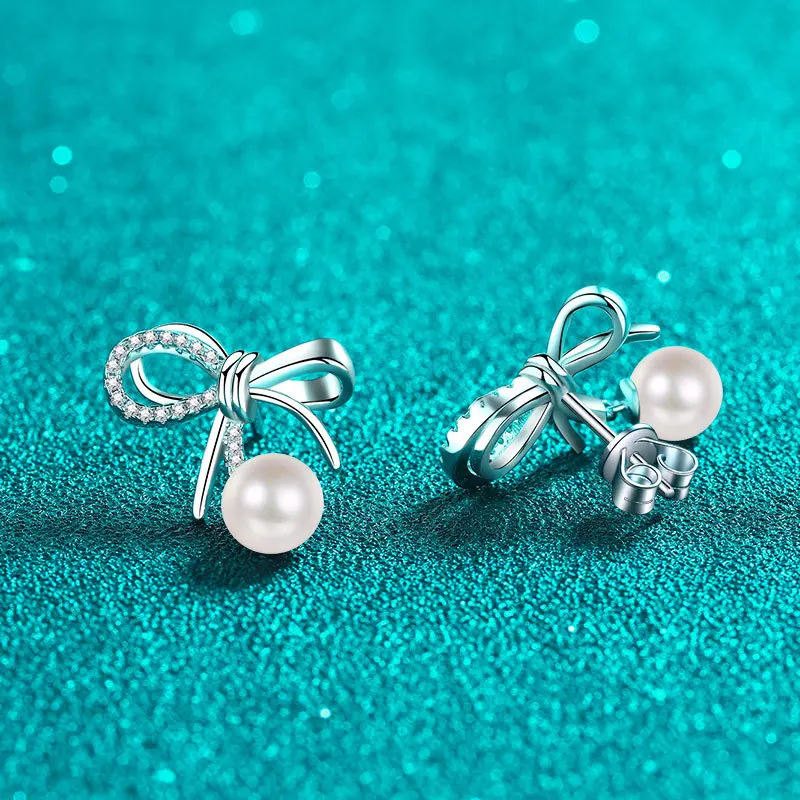 S925 Sterling Silver Moissanite 7mm Freshwater Pearl Earrings for Women