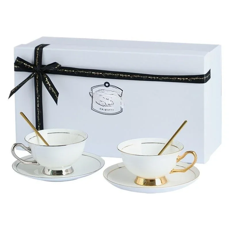 

Gold-painted European ceramic coffee cup and saucer set, retro British afternoon tea set, tea cup gift box.