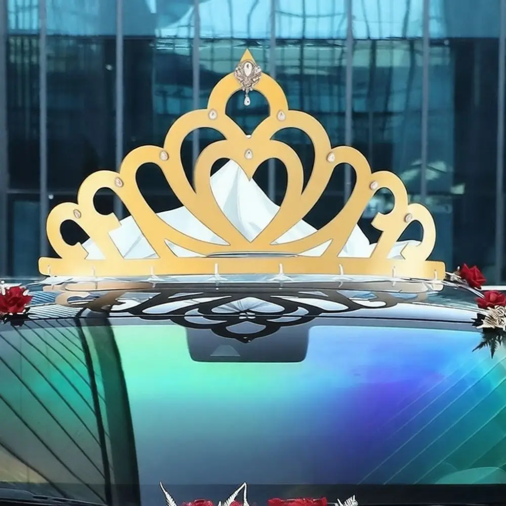 Large Golden Silver Crown Wedding Vehicle Decoration Romantic Mesh Veil Ornament For Marriage Celebration Party Event