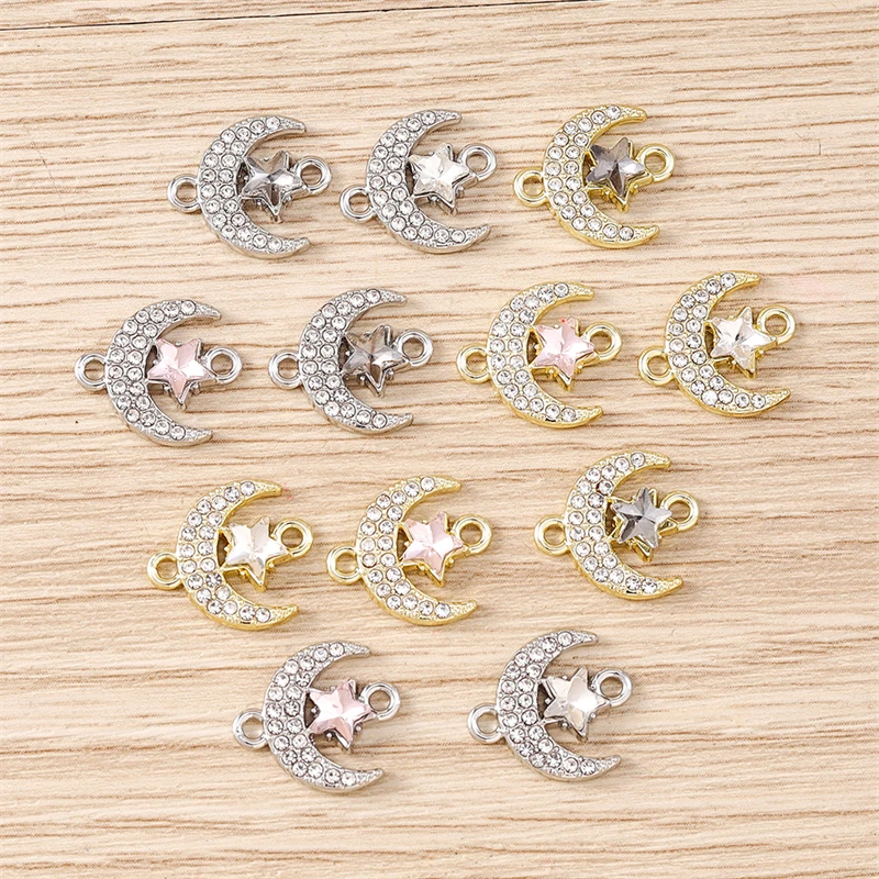 5 Stück 14x12mm Niedliche Kristall-Legierungs-Mond-Stern-Anhänger Verbinder für Schmuckherstellung DIY Armbänder Halsketten Handgemachte Bastelarbeiten Geschenke – Detail 6