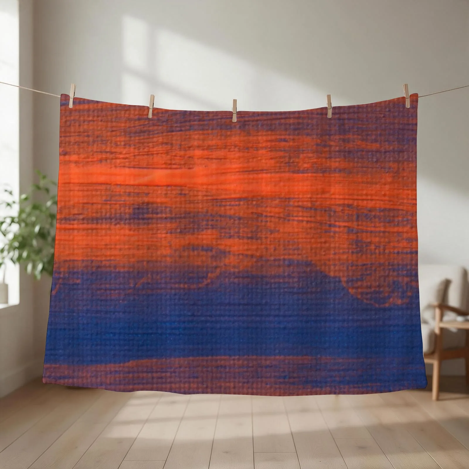 Blue and Orange Strokes Throw Blanket couch cozy soft plush fuzzy picnic outdoor blanket