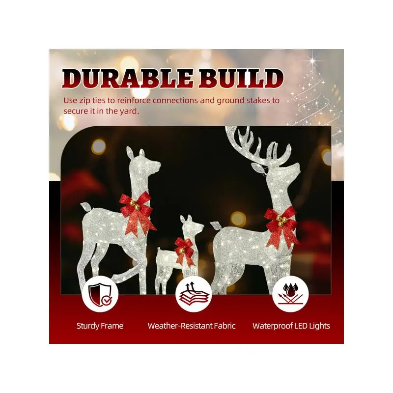 مجموعة ديكور عائلة الرنة المضاءة في الهواء الطلق مكونة من 3 قطع، غزال متلألئ مقاوم للعوامل الجوية، مضاء مسبقًا مع 290 مصباح LED أبيض دافئ #3