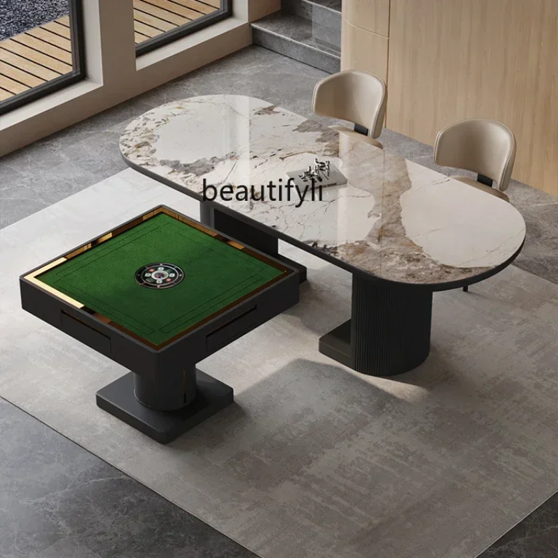 

Light Luxury Stone Plate Mahjong Table Dining Table Double-Use Living Room Home Small Apartment Fully Automatic High-End