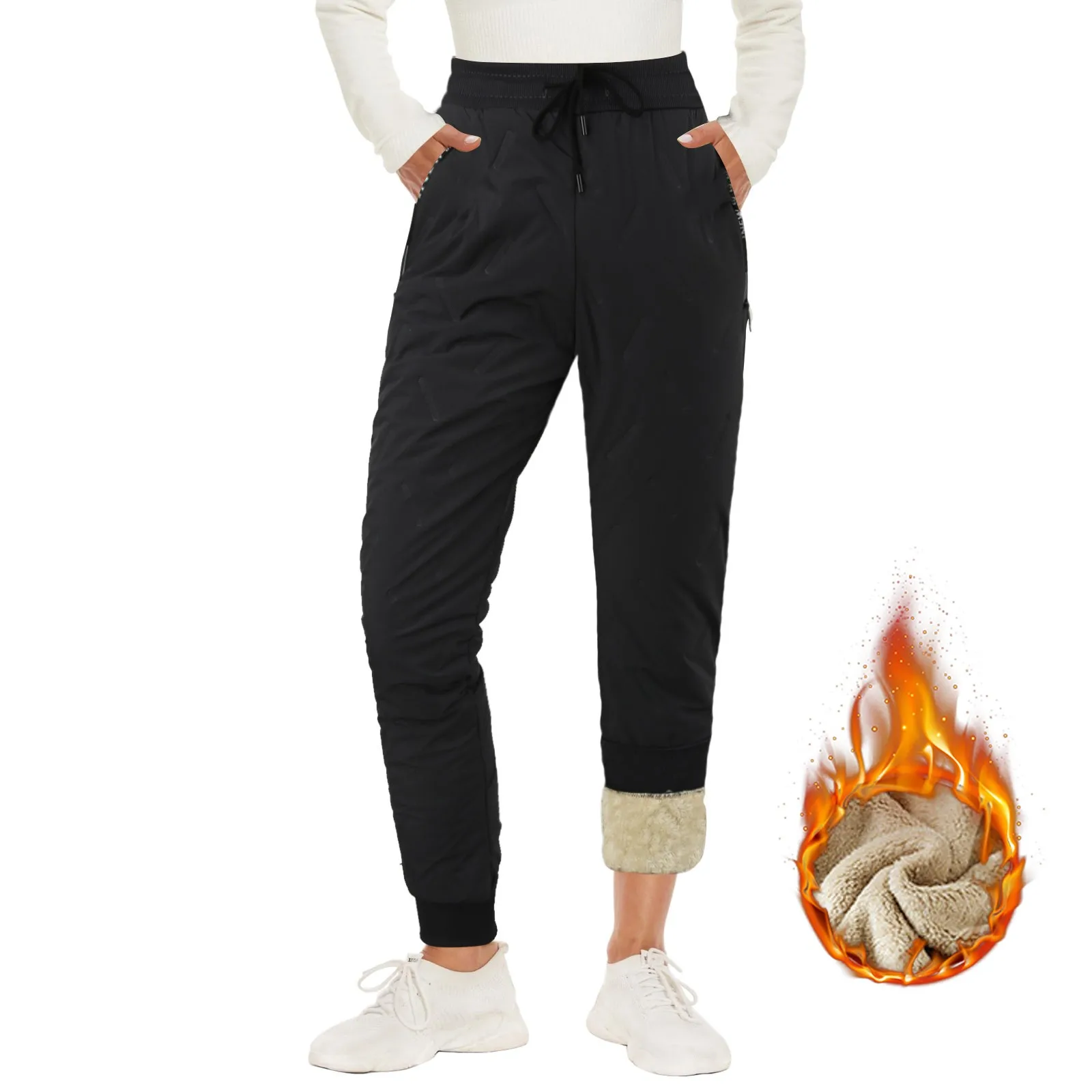 

Women'S Winter Sweatpants Fleece Lamb Brushed Lined Jogging Pants With Pockets High Waist Warm Thermal Cotton Sweatpant