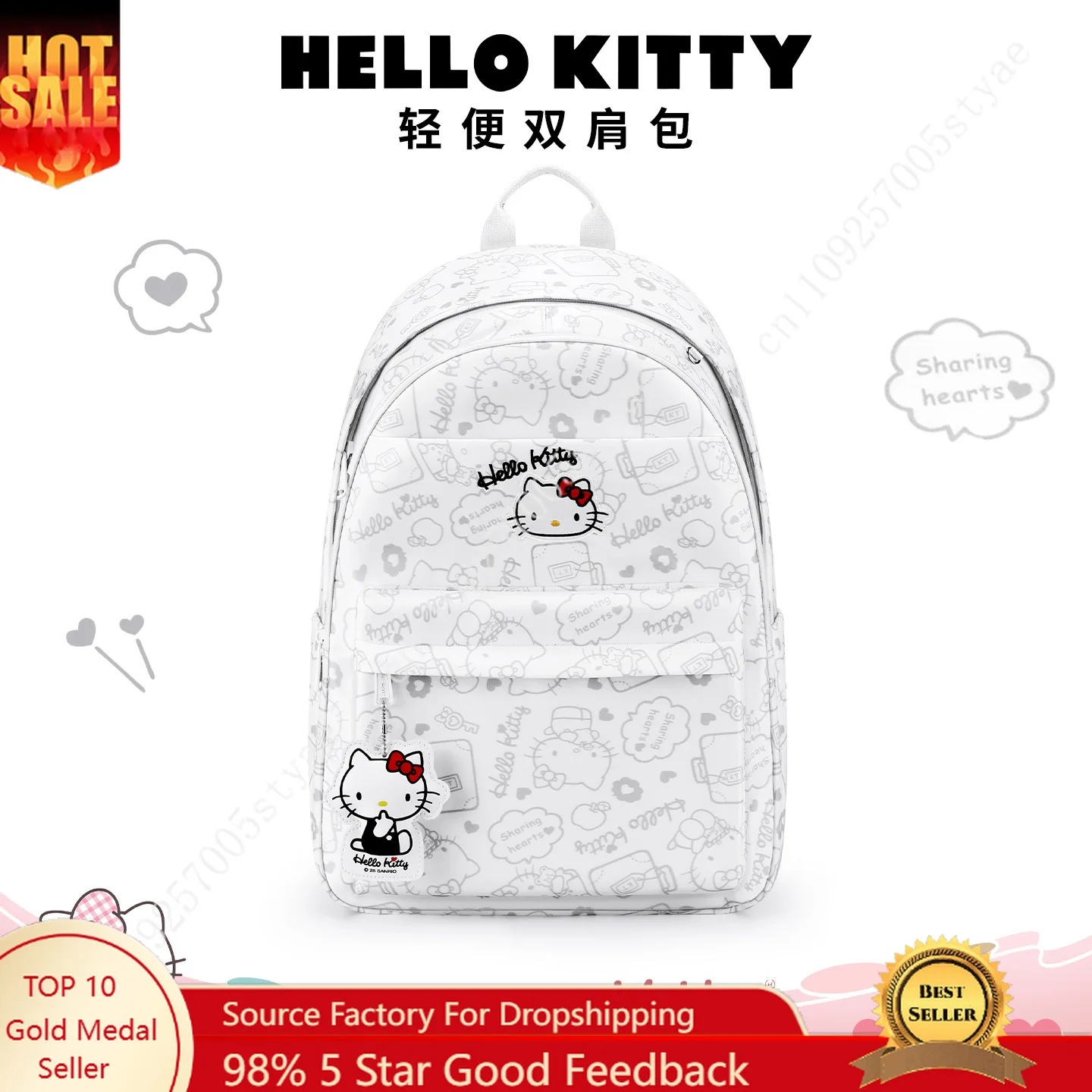 

Рюкзак Sanrio Hello Kitty большой вместимости, подходит для учащихся средней и старшей школы, студентов университетов, повседневный рюкзак для ноутбука, новый стиль.