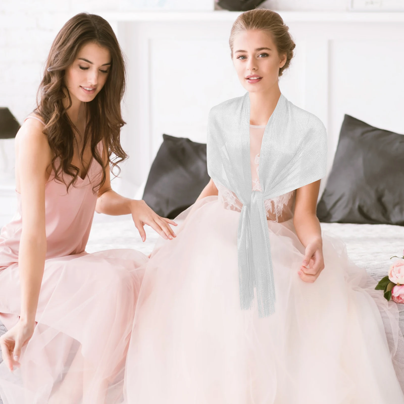 

Wedding Shawl for Women Festive Wraps Polyester Silk Lightweight Scarf Party Stola Dressy Wrap Poncho Bolero Summer Schal Chic