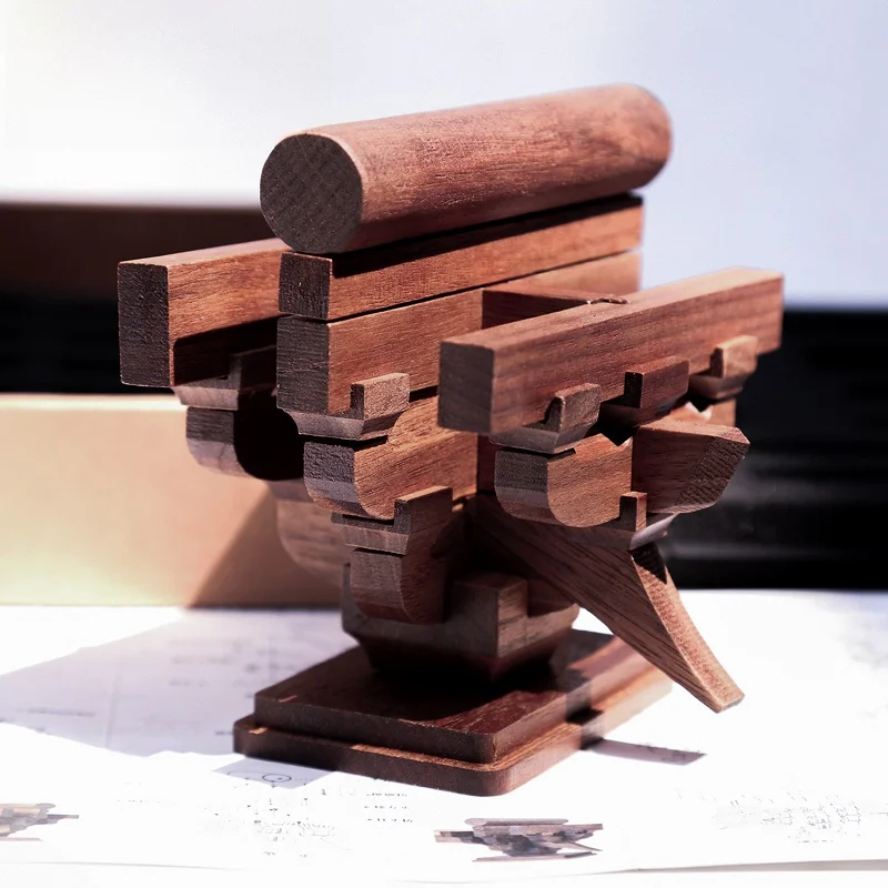 

Антикварная деревянная модель здания для сборки, декоративное украшение, игрушка из черного ореха