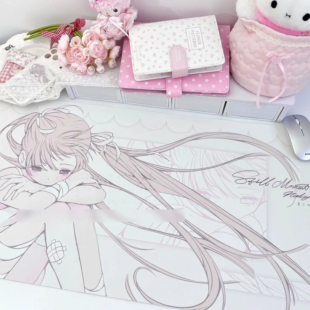 PU Leather Mouse Pad Anime Sweet Pink Ballet Girl Cute Coffee Mouse Pad Office Desk Mat Waterproof Non-Slip PU Desk Blotter Pad