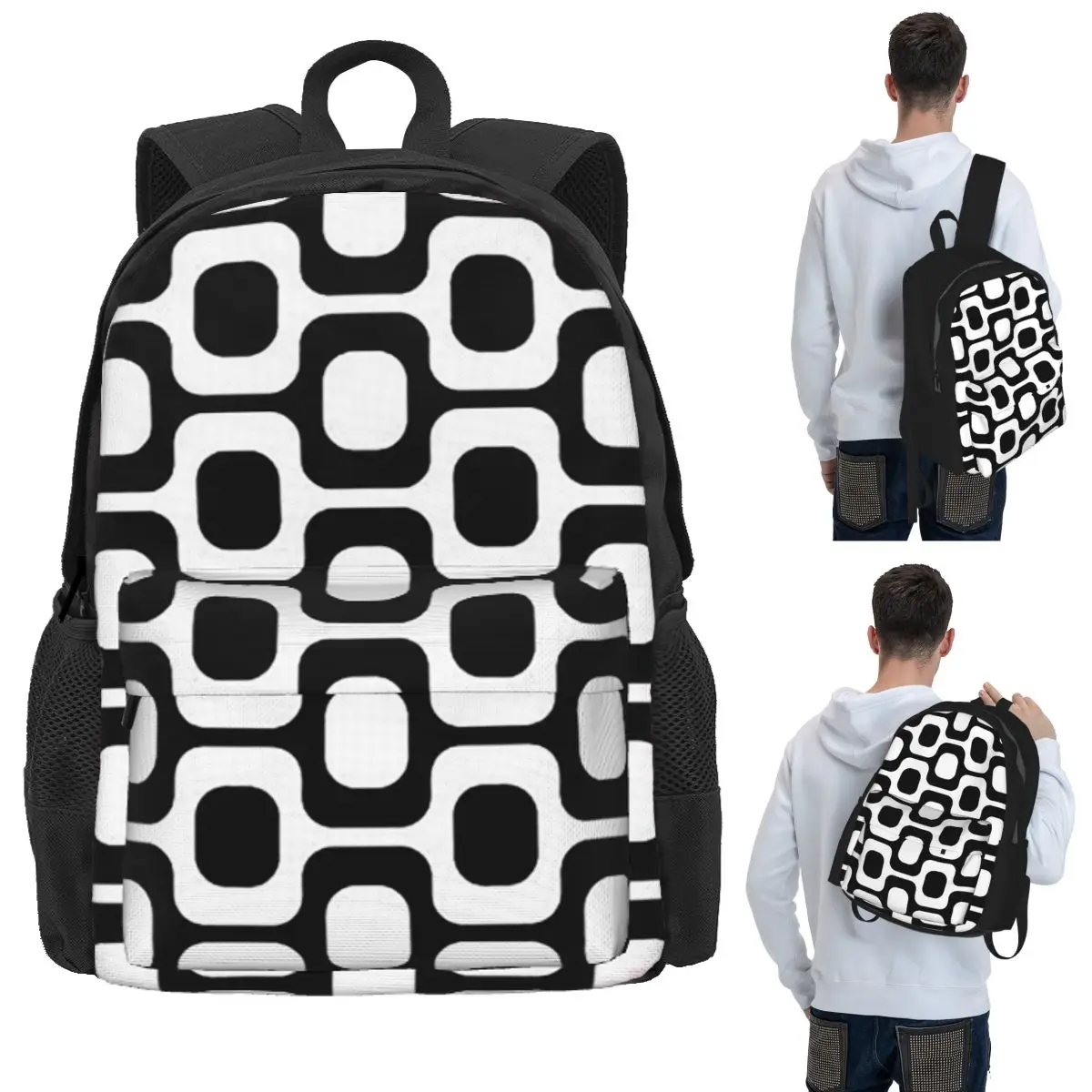 

Ipanema Black And White Student Backpack School Bag Hiking Travel Daypack for Boys Girls Bookbag Shoulder Bags
