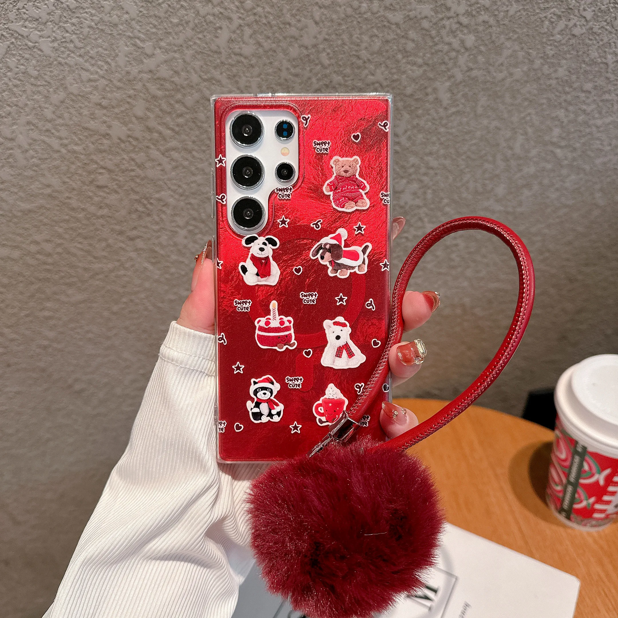 New Arrival Premium Magnetic Phone Case For Samsung Galaxy S23 24 25 Ultra S24Plus FE Cartoon Puppy With lanyard Phone Cover