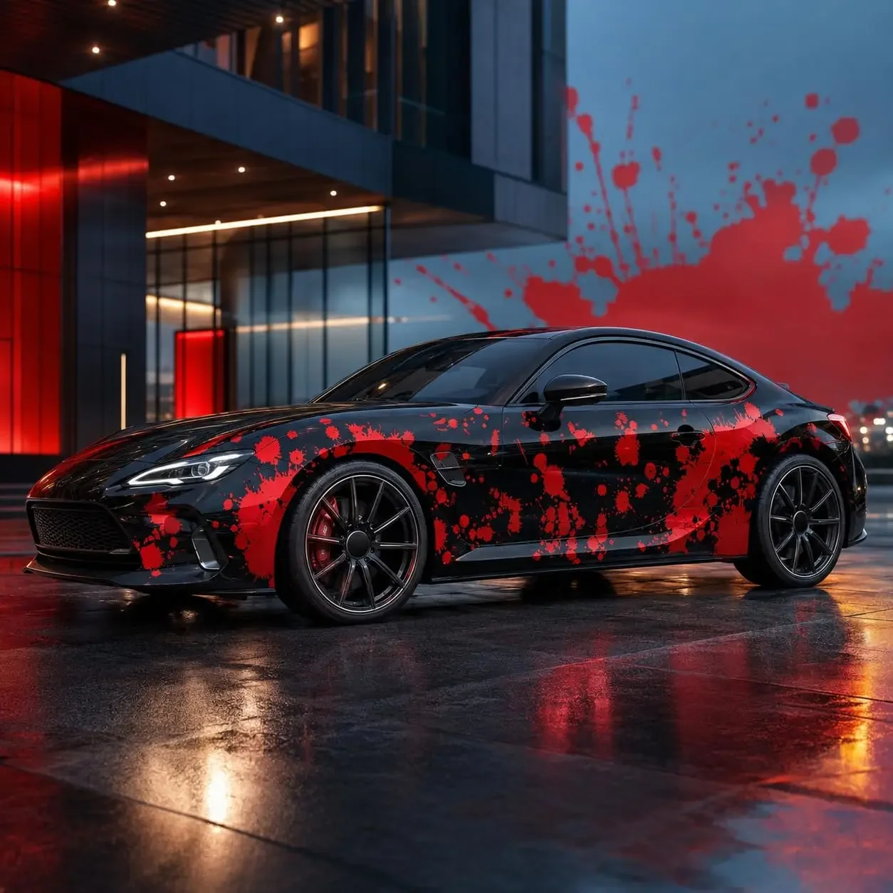 2Pcs Red Paint Splatter Car Side Decals, Abstract Splash Vinyl Body Door Stickers for Cars Trucks SUVs, Vivid Waterproof