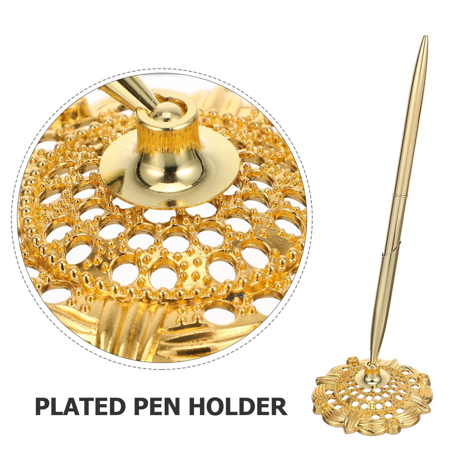 

2pcs Electroplating Holder Ballpoint Signature Pen Office Business Wear-Resistant Smooth Writing Standing Design Vertical Table