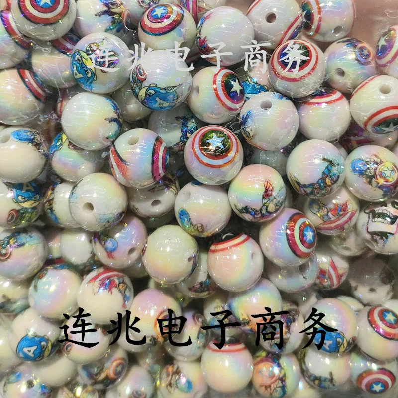 5pcs marvel cartoon anime acrylic beads white background printed beads for diy jewelry making bracelets materials