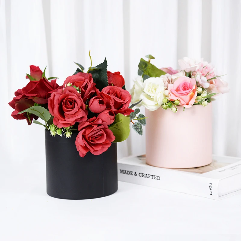 1Pc Black White Pink Round Flower Packaging Cardboard Box Florist Wrapping Hug Bucket Valentine\'s Day Birthday Wedding Gift Case