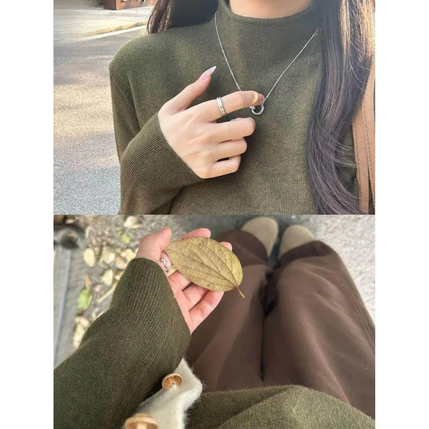 Forest Green Women's Base Layer Shirt Ultra White Long Sleeve Half High Collar Knitted Sweater Warm Inner Wear Autumn Winter