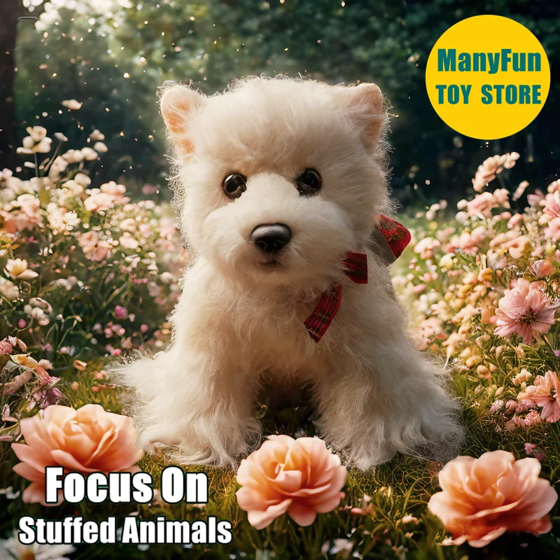

West Highland Terrier Plush Toy White Westie Plushie Bulldog Peluche Lifelike Dog Stuffed Animal Simulation Doll Toy