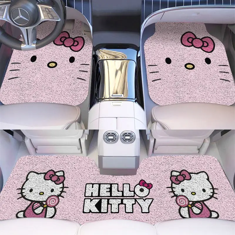 

Sanrio мультфильм Hello Kitty Kawaii Шелковый круг автомобильный напольный коврик универсальный цельный грязеотталкивающий водонепроницаемый Противоскользящий автомобильный коврик