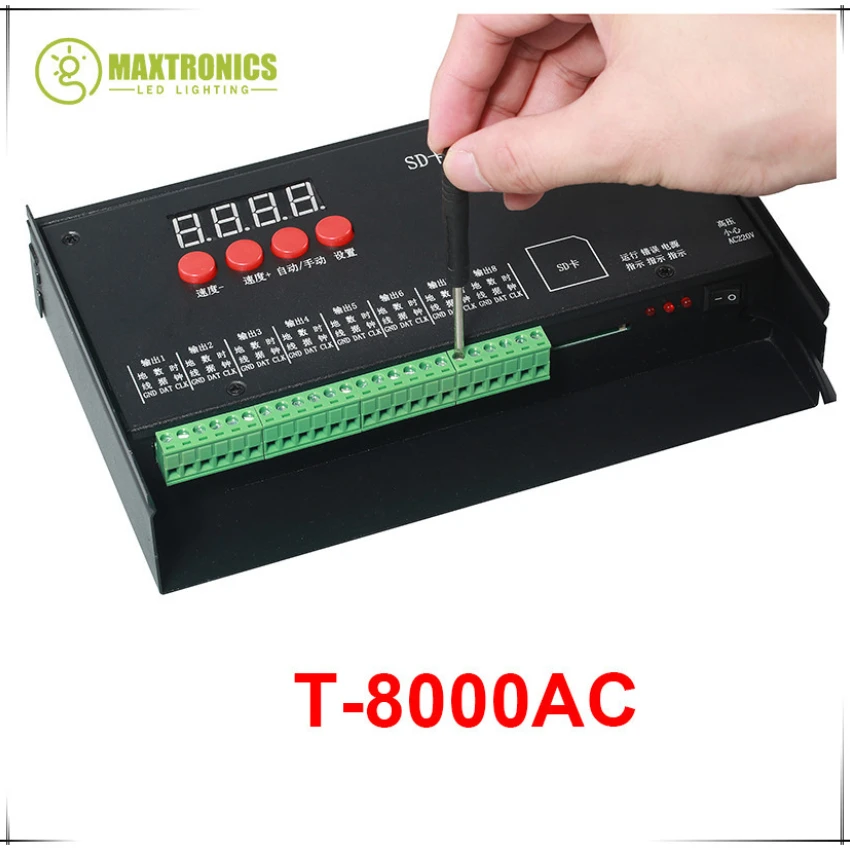 

T8000 AC110V-240V SD Card LED Full color Controller for WS2801 WS2811 LPD8806 APA102 8192 Pixels DC5V waterproof controller