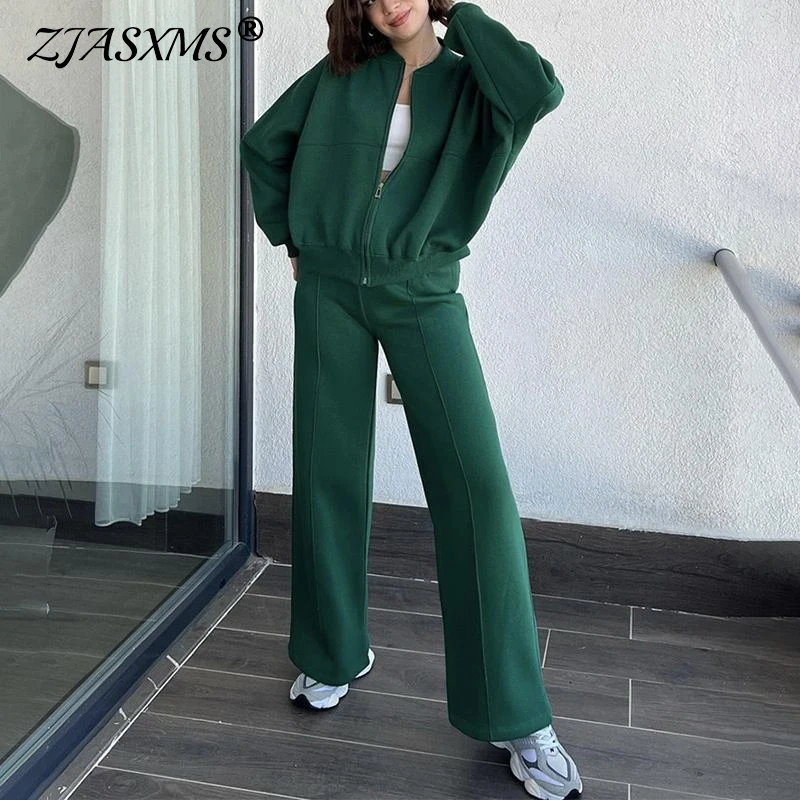 Casual Zipper Sweatshirt Coat & Lace-up Pant Sets Women Autumn Solid Sportswear Tracksuit 2024 Winter Long Sleeve Two Piece Suit