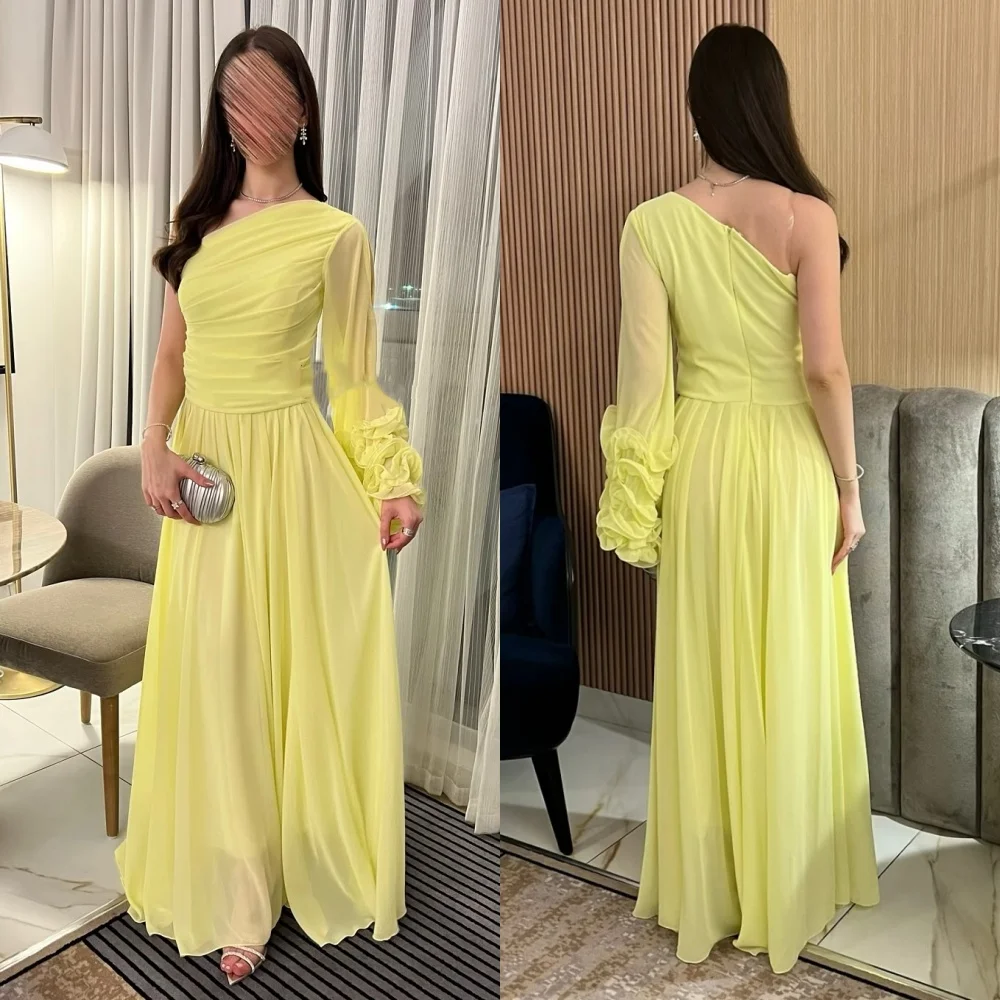

Customized Matching Chiffon Ruched Pleat A-line One-shoulder Long Dresses Bespoke Occasion Party Exquisite