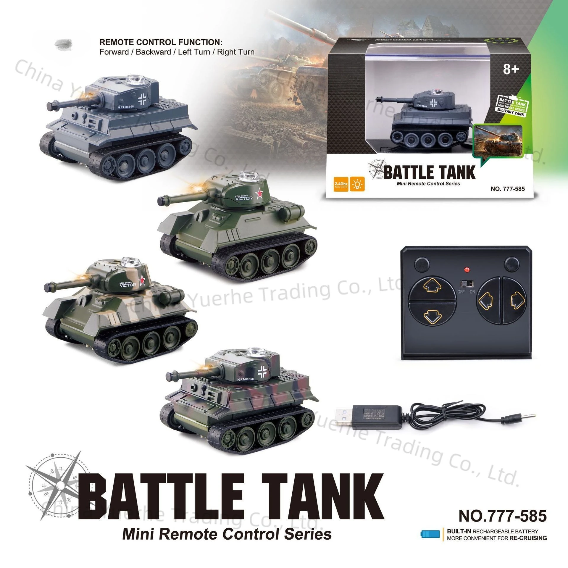 Mini remote control tank simulation four-way wireless charging remote control car military accessories 777-215 77-585