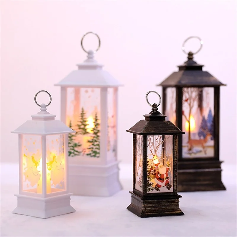 Christmas Decorations for Household Lanterns LED Small Oil Lamps Candles Christmas Trees Santa Claus Elk Lights New Year Gifts