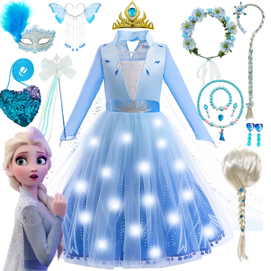 

Disney Frozen Girls Dress Elsa 2 Princess Cosplay Costume Kid Fancy Children Gowns Vestidos Snow Queen with Long Cloak