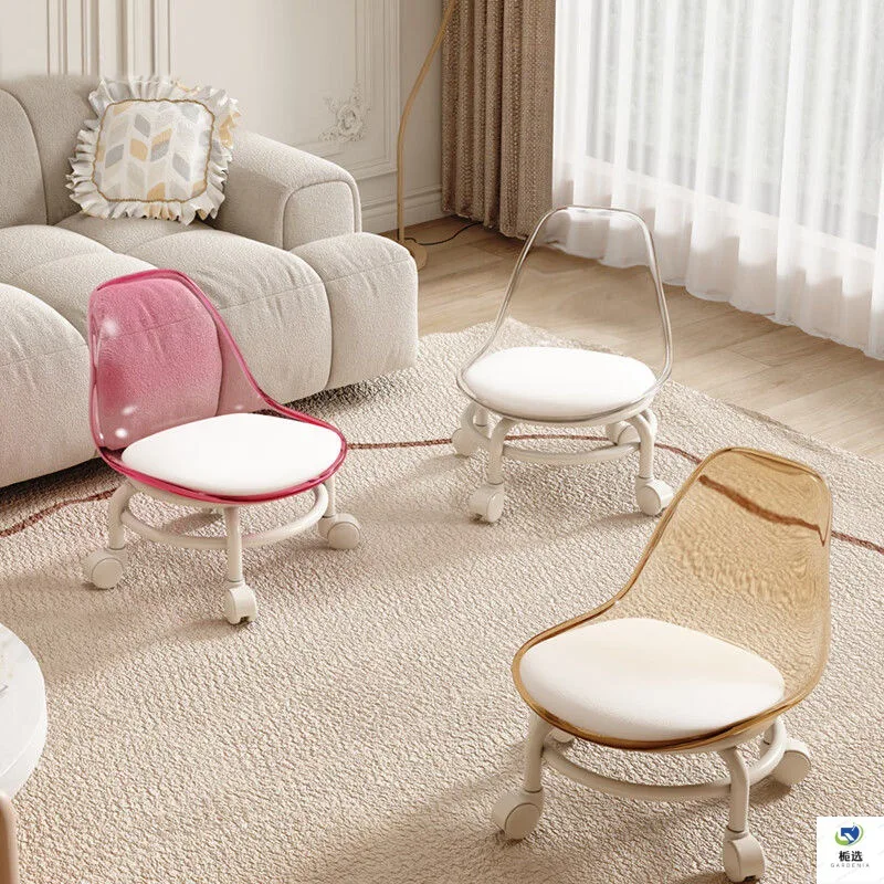 simple-wheeled-low-chair-multi-color-plastic-with-backrest-stool-silent-wheels-children's-living-room-chairs-furniture-home