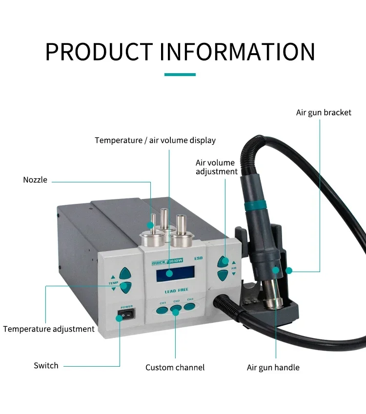 Original QUICK 861DW Hot Air Rework Station Temperature Controlled Welding Soldering Iron