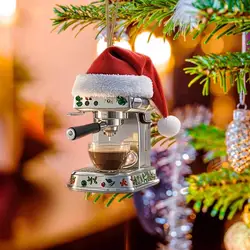 Coffee Machine Christmas Ornament Acrylic Santa Hat Mini Coffee Machine Pendant Keepsake Holiday Car Backpack Charm Gift for Cof