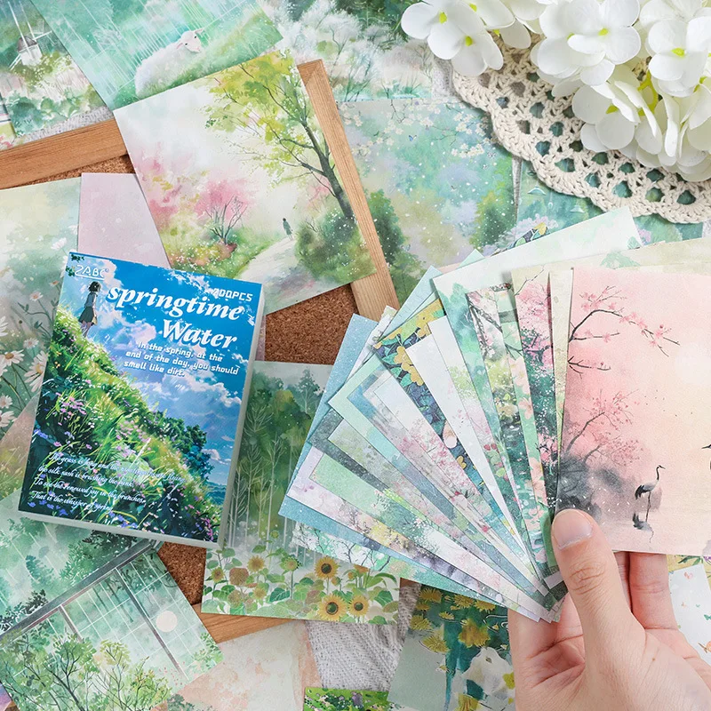 200 fogli/pacco accettato su carta per appunti 4 stagioni carta leggera scrivibile per Scrapbooking Collage fai da te di bellissime viste ad acquerello