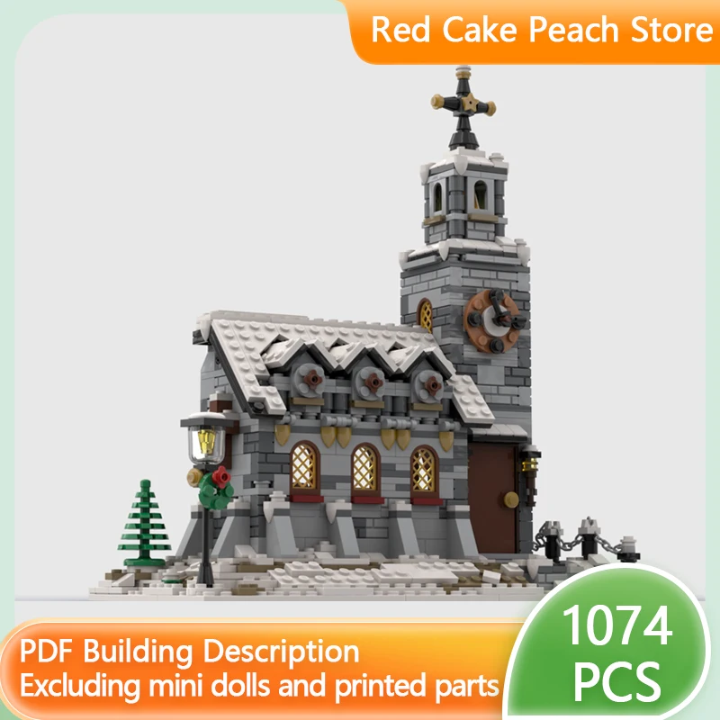 City Street View Model MOC Building Bricks Little Winter Church Modular Technology Gifts Holiday Assemble Children Toys Suit