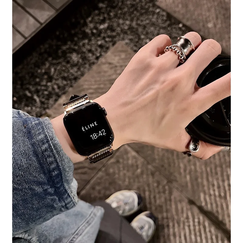 تصميم جديد الساطع الفاخرة حزام ل سلسلة ساعة 8 7 se 6 5 4 الجلود + المعادن ربط الفرقة ل iWatch 41 مللي متر 45 مللي متر 40 مللي متر 44 مللي متر 49 مللي متر الفرقة