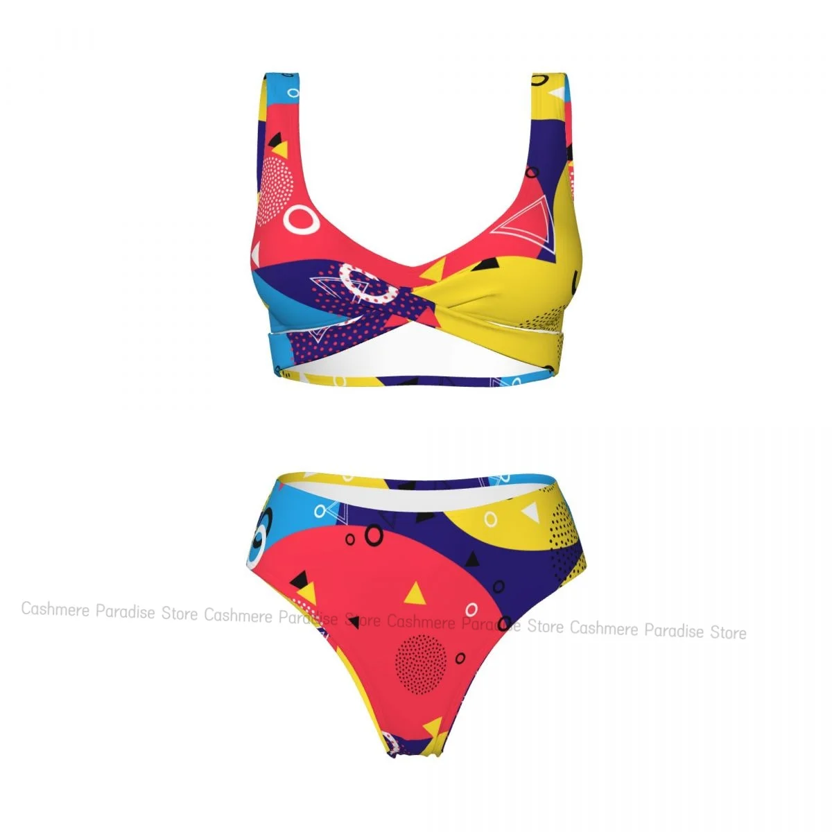

The Push-Up Bikinis Sets Woman 2025 80s 90 Style Pop Art Triangles Sexy Swimsuit Women