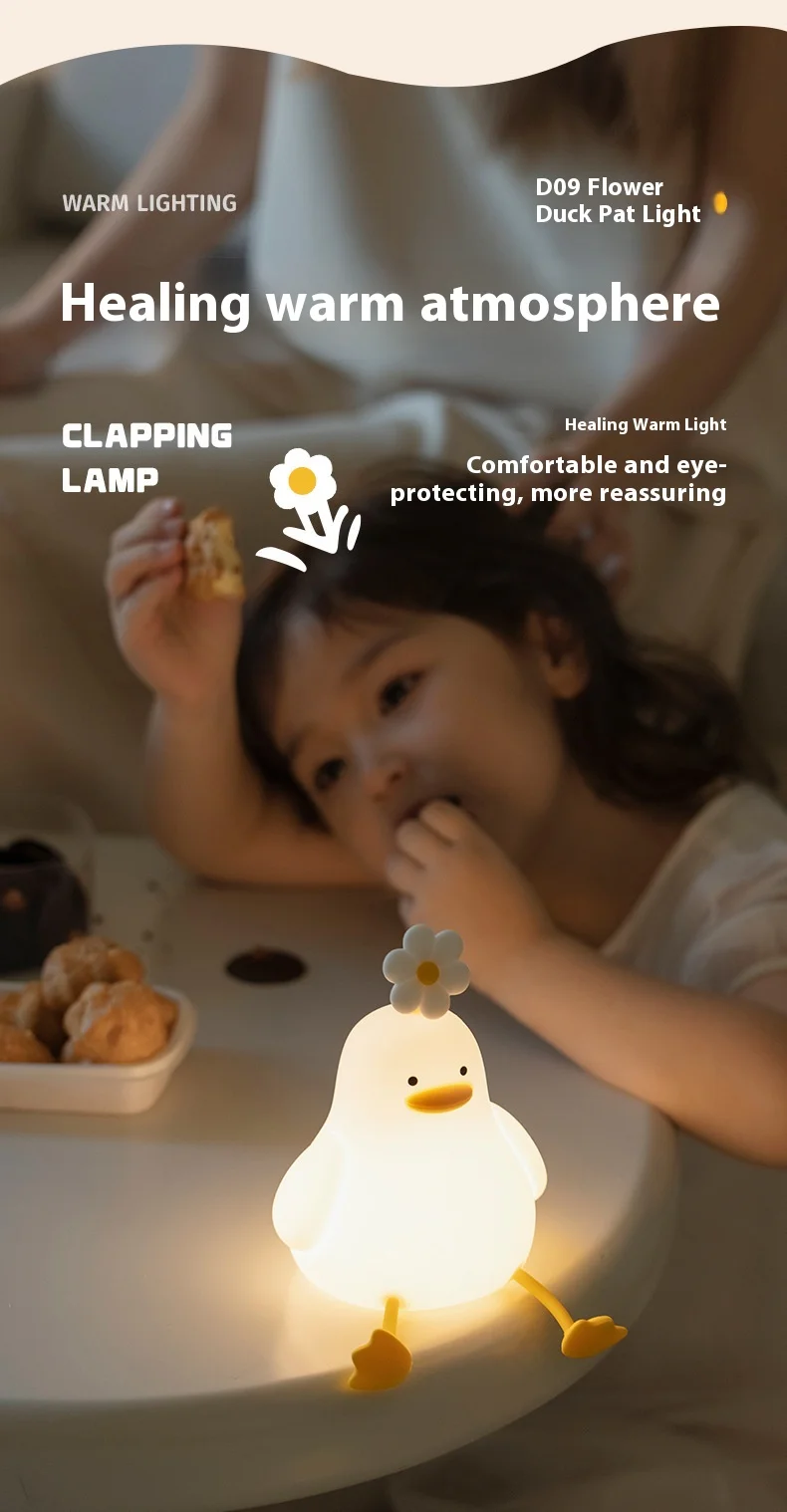 Daisy Duck Night Light, Silicone Tap Sensor Kids Bedside Lamp, Cute Eye-Protecting Nursery Sleep Light for Children
