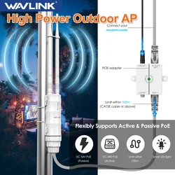 WAVLINK High Power Wireless Outdoor Access Point Outdoor Long Range Wi-Fi Extender with Active/Passive PoE IP67 Waterproof EU