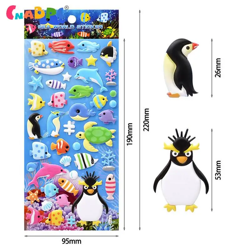 1Sheet Sea Life Animal Shark Dolphin Fish Stereo 3D Bubble Sticker Diary Sticker Decoration Stationery Stickers Random