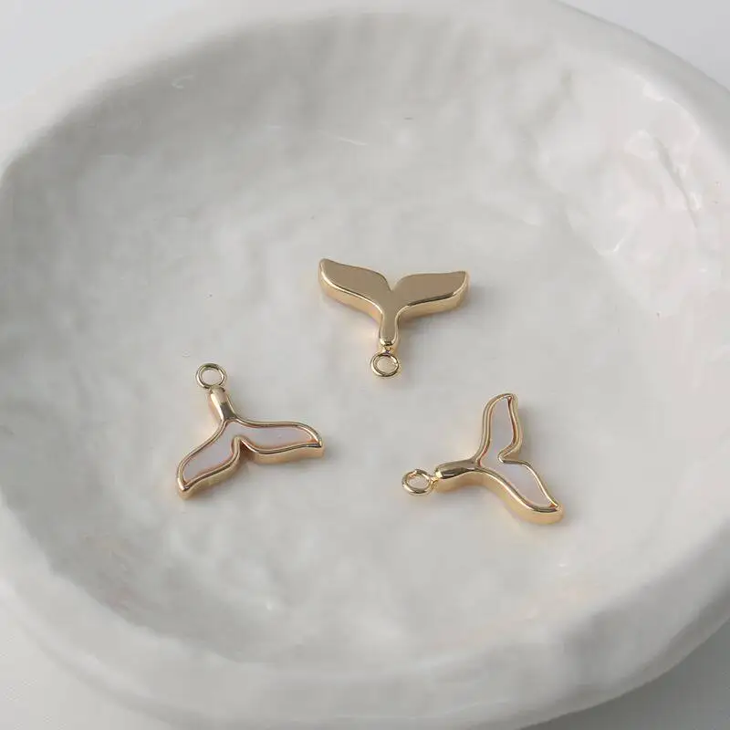 14K Gold Plated Mermaid Tail Pendant With Shell Inlay 14.5*15mm DIY Bracelet Necklace Jewelry Charms Findings
