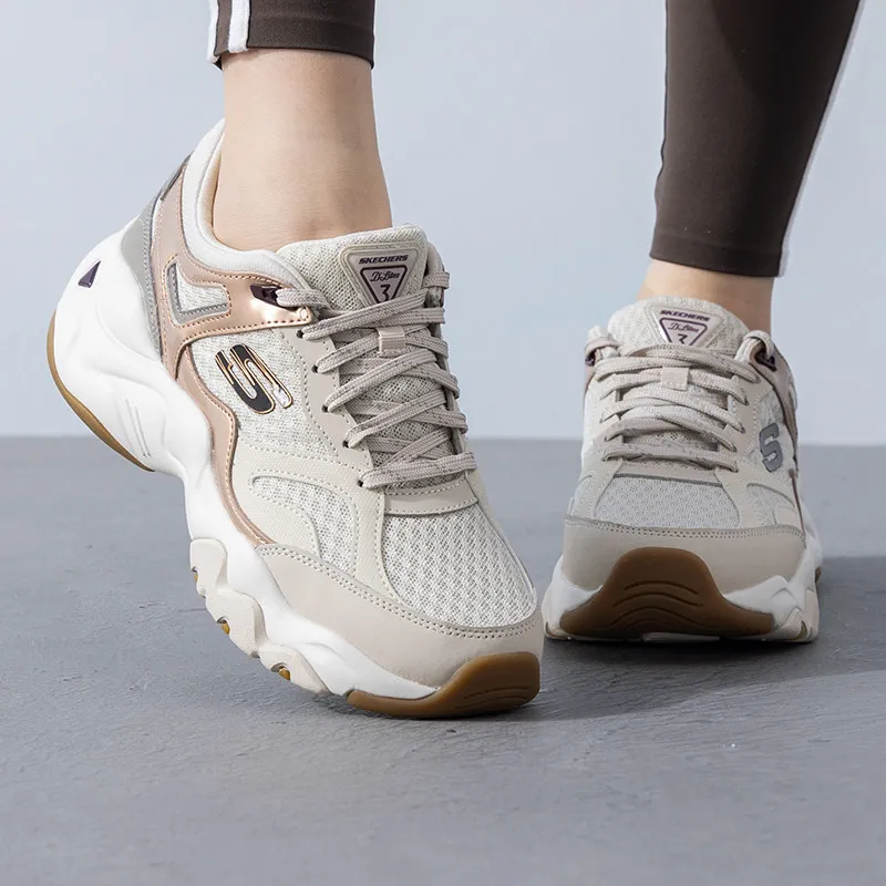 Skechers 12958-NTGD Women D LITES 3.0 Panda Shoes Natural Gold Thick Sole Platform Sneakers Breathable Casual Walking Shoes