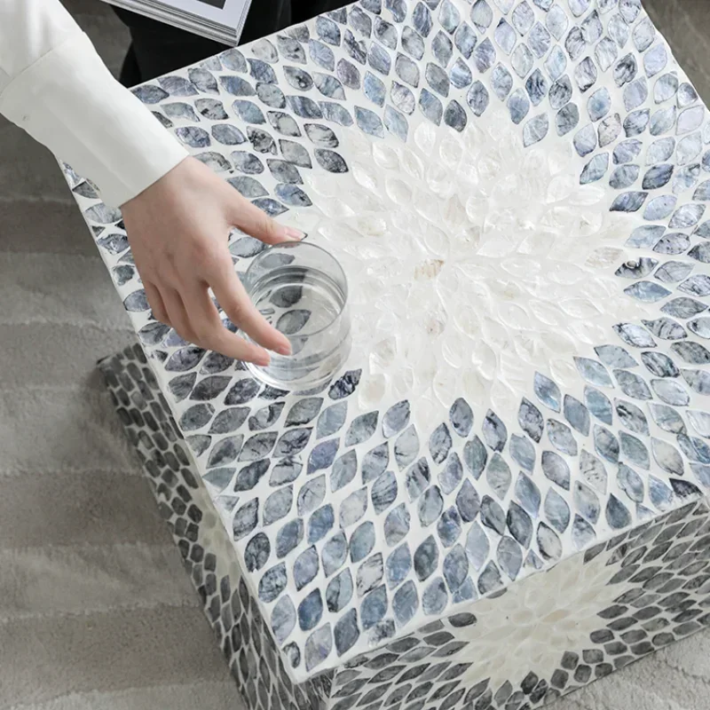 

Original High-end Living Room and Bedroom Sofa Coffee Table, Natural Shell Side Table, Balcony Square Side Table, Home Furniture