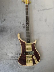 Matte Brown Bass 4003 Bass Guitar Maple Neck Through ASH Wood Body White Binding  Fixed Bridge Gold Pickups