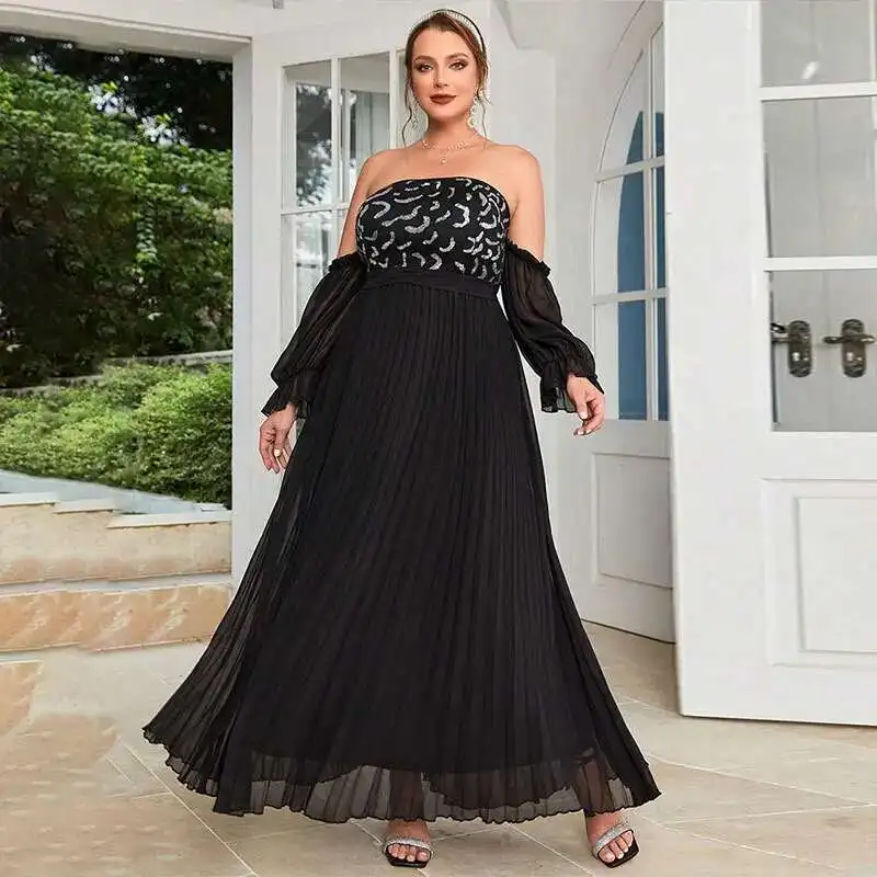 

KYP874 Sexy One line Neckline Pearl Embroidered Dress New Dress