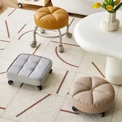 Tabouret Bas Rotatif à Poulie avec Roue Universelle, Banc Multifonctionnel pour Salon et Chambre à Coucher