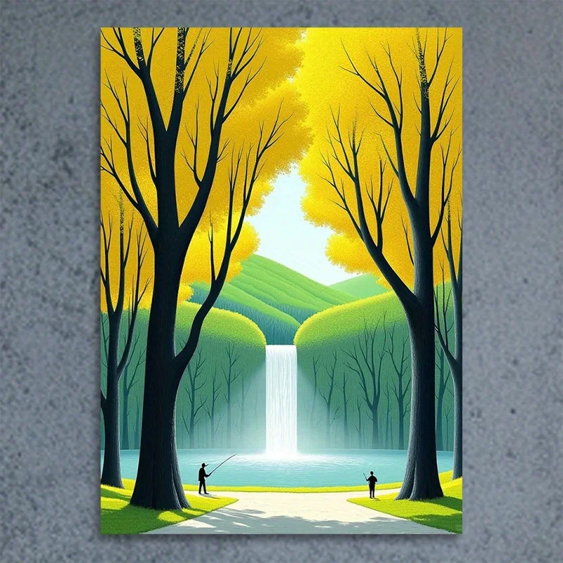 1pc Unframed Canvas Wall Art, Serene Lake Rolling Hills Landscape Print, Lush Tree Nature Scenery Poster, Lake House Living R
