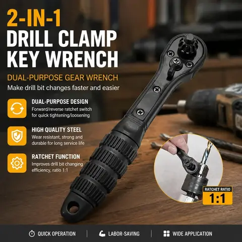 2in1 ドリルチャックキーレンチ デュアルヘッドラチェットスパナ ユニバーサルクランプツール 12.7mm 17.5mm ドリルプレス用 ハンド電動ドリルマシン旋盤ツールチャック 交換用ハードウェア ハンドツール 多機能
